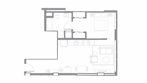 Floor plan for 1 bed, 1 bath, 662 sqft